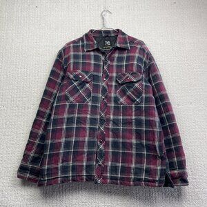 BC Clothing Men M Plaid Shirt Jacket Quilted Lining Red Plaid Lumberjack Camp